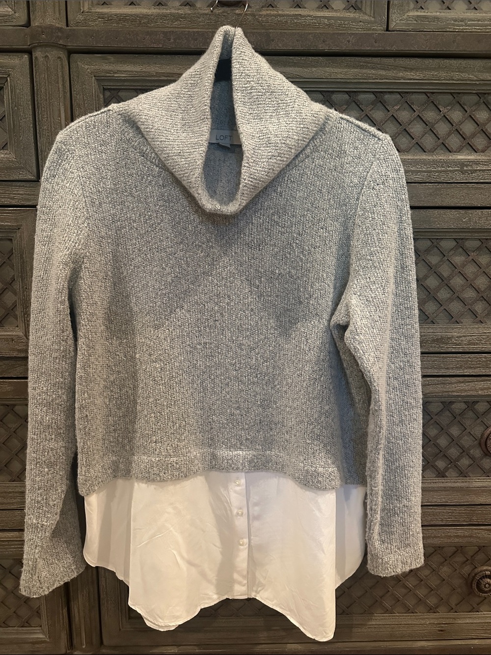 LOFT Light Gray Cowl Neck Layered Sweater